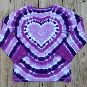 Heart Tie Dye Adult Shirt, S M L XL XXL, Womens Purple Tie Dye Long Sleeve Tshirt, Valentine&#39;s Day Shirt