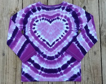 Heart Tie Dye Adult Shirt, S M L XL XXL, Womens Purple Tie Dye Long Sleeve Tshirt, Valentine's Day Shirt