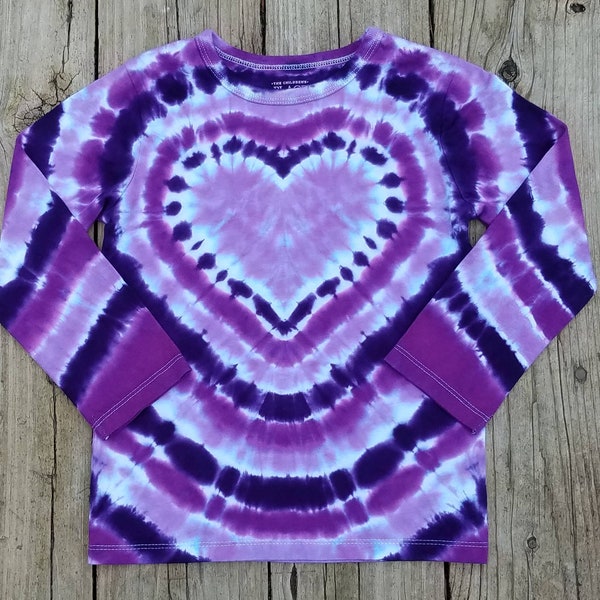 Heart Tie Dye Adult Shirt, S M L XL XXL, Womens Purple Tie Dye Long Sleeve Tshirt, Valentine's Day Shirt