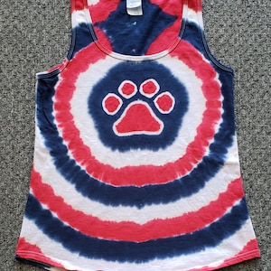 4th of July Tank Top,  Women&#39;s Sizes S M L XL XXL,  Red White and Blue Paw Print Tank Top, Patriotic Tie Dye