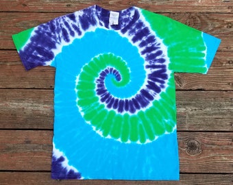 Kids Tie Dye Tshirt, Large, Blue Green and Purple Tie Dye Shirt, Kids Tie Dye, Girls Shirt, Boys Shirt, Ready to Ship, Tie Dye Tee
