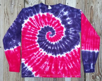 Purple Tie Dye Long Sleeve Shirt, Womens Tie Dye Shirt, S M L XL 2XL, Boho Hippie Shirt