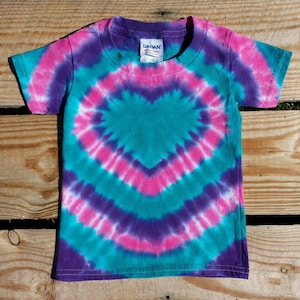 Toddler Girls Purple Heart Tie Dye T-Shirt, 2T 3T 4T, Purple Pink and Jade, Girls Tie Dye Top