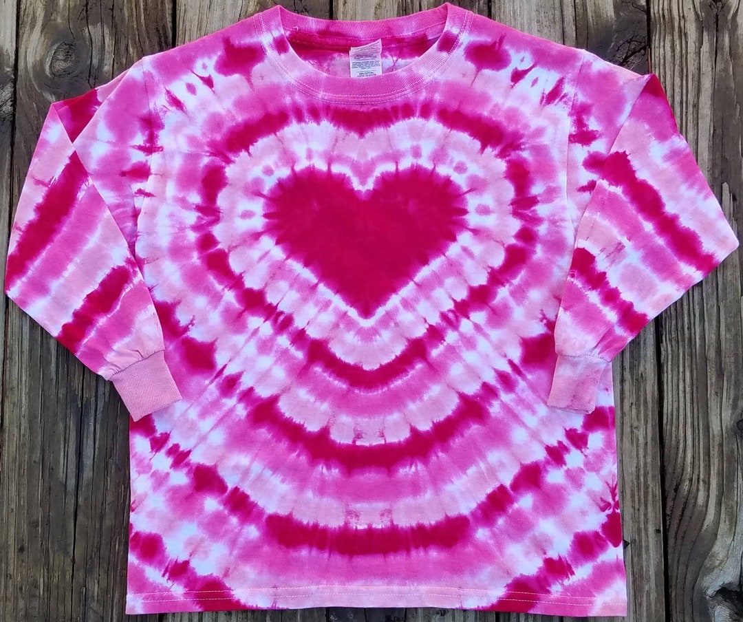 Adult Heart Tie Dye Shirt, S M L XL XXL, Pink Tie Dye Long Sleeve