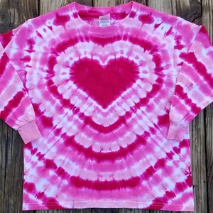 Adult  Heart Tie Dye Shirt, S M L XL XXL, Pink Tie Dye Long Sleeve Tshirt, Valentine&#39;s Day Shirt