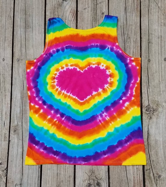 Rainbow Tie Dye Heart Tank Top, Women's Sizes S M L XL 2XL