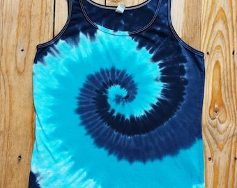 Women's Blue Spiral Tie Dye Tank Top, S M L XL 2XL 3X 4X, Hippie Tank, 4 Blues,  Sleeveless Top,  Tie Dye Shirt