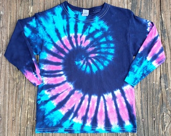 Youth Long Sleeve Tie Dye Shirt, XS S  M  L  XL  , Blue and Pink Spiral, Hippie Shirt, Boys Tie Dye, Girls Tie Dye