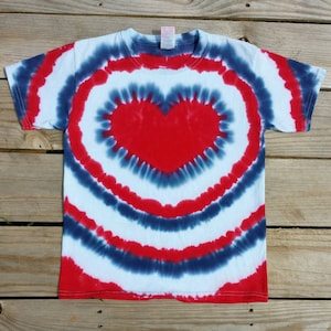 Women's Patriotic Heart Tie Dye T-Shirt,  S M L XL 2XL 3XL,  Red White and Blue Top, 4th of July Shirt, Holiday, Women's Hippie Shirt