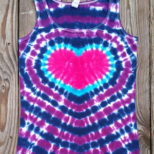Womens Heart Tie Dye Tank Top,  Women's Sizes S M L XL 2XL 3XL 4XL,  Heart Tie Dye,  Pink Purple and Blue Tie Dye Top, Hippie Shirt
