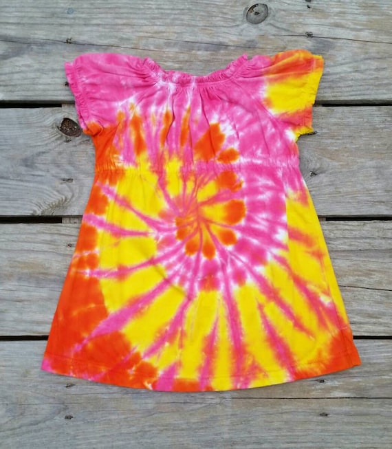 Infant Tie Dye Dress 12 Month, Girls Pink Orange Yellow Peasant