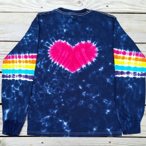 Girls Rainbow Heart Tie Dye Tshirt, Rainbow Heart Tie Dye Shirt, Long Sleeve Tie Dye, S M L XL, Kids Tie Dye Tshirt image 2