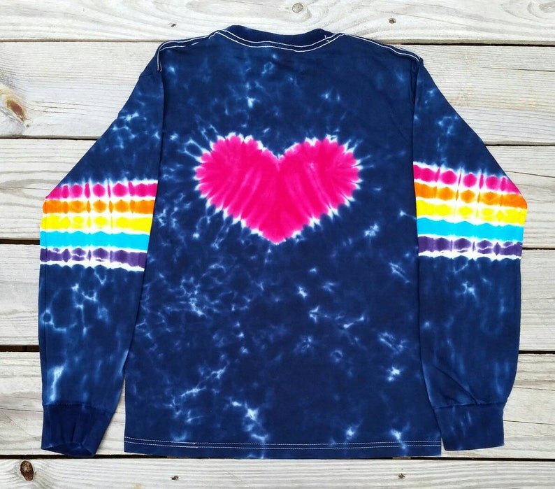 Girls Rainbow Heart Tie Dye Tshirt, Rainbow Heart Tie Dye Shirt, Long Sleeve Tie Dye, S M L XL, Kids Tie Dye Tshirt image 2