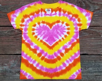 Toddler Heart Tie Dye T-Shirt, Sizes 2T 3T 4T, Pink Orange and Yellow Tie Dye, Hippie Kids