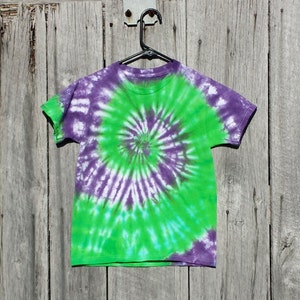 Bright Green and Purple Tie Dye Kids T-shirt, XS S M L XL, Hippie Kids, Boys Girls
