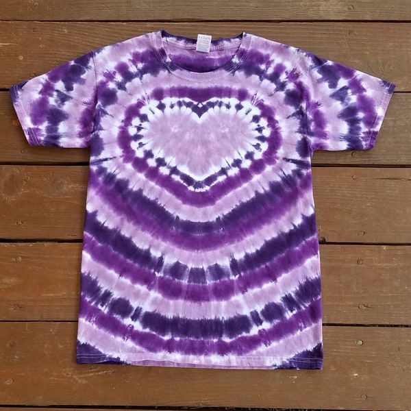 Purple Heart Tie Dye T-Shirt, Girls Sizes XS S M L XL,  Purple Tie Dye Top, Short Sleeve Tie Dye,  Valentine's Day Shirt
