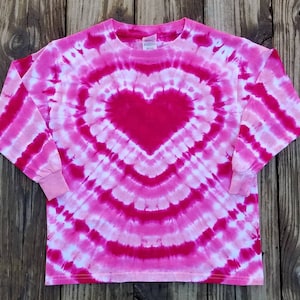 Heart Tie Dye Shirt, Girls Sizes XS S M L XL,  Pink Tie Dye Top, Long Sleeve Tie Dye,  Valentine&#39;s Day Shirt