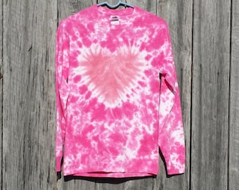 Women's Heart Tie Dye, S M L XL XXL, Long Sleeve, Pink Tie Dye, Valentine's Day Shirt