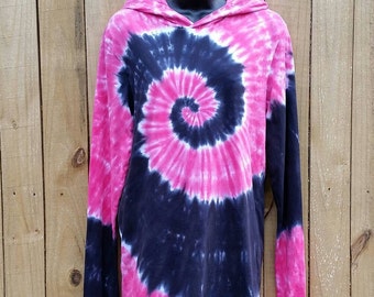 Black and Pink Tie Dye Tshirt Hoodie, S M L XL 2XL, Long Sleeve Tshirt with Hood, Hippie Hoodie, Womens Tie Dye, Gift for Her