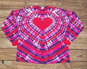 Plus Size Valentines Shirt, Tie Dye Long Sleeve Shirt, 2XL 3XL 4XL 5XL, Pink, Red and Purple Tie Dye T-shirt,, Women's Long Sleeve Top