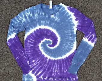 Purple Gray Spiral Tie Dye Long Sleeve Shirt: Hand Dyed Cotton