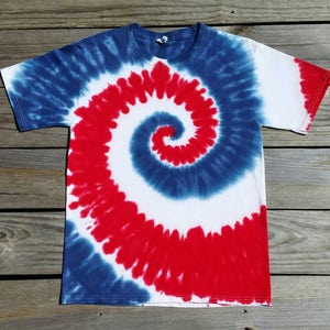 red white and blue tie dye shirt womens