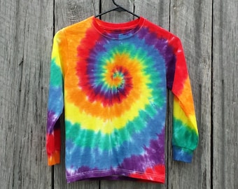 Youth Rainbow Tie Dye Shirt, XS S M L XL,  Hippie Kids, Long Sleeve, Boys Tie Dye, Tie Dye Shirt, Girls Tie Dye