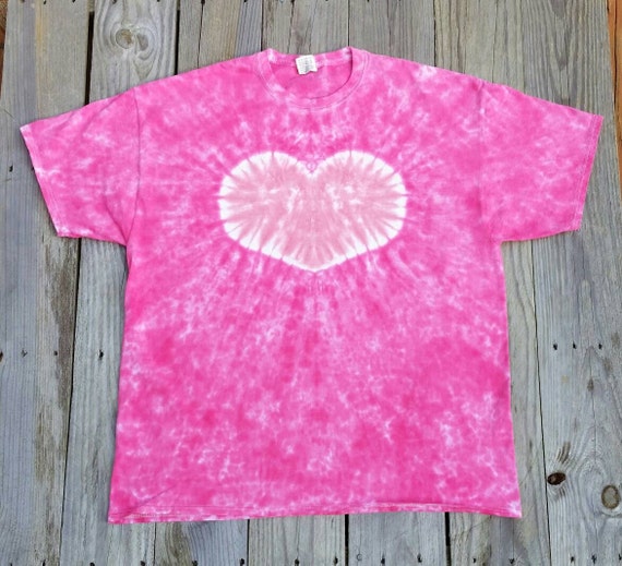 Women's Bright Pink Heart Tie Dye T-shirt, S M L XL XXL 3XL