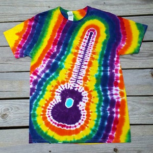 Rainbow Guitar Tie Dye T-Shirt, Adult S M L XL 2XL, Mens, Womens, Hippie Top,  Music Shirt, Rainbow Tee, Festival Shirt