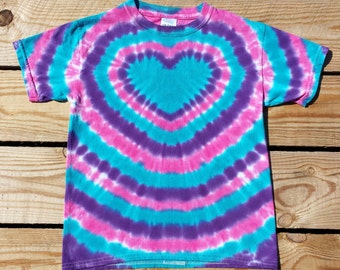 Women's Heart Tie Dye T-Shirt,  Purple , S M L XL XXL 3XL, Pink and Blue Heart Shirt, Hippie Top, Valentine's Day Shirt