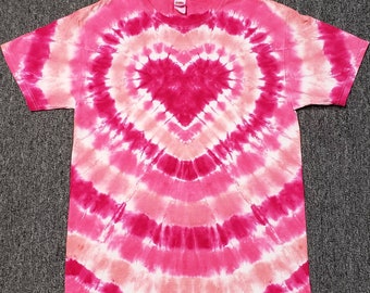 Adult Pink Heart Valentine's Day Tie Dye T-Shirt, S M L XL 2XL,  Pink Tie Dye Top, Short Sleeve Tie Dye,  Womens Tie Dye  Shirt