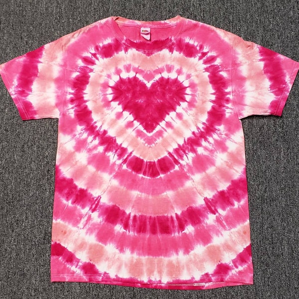 Adult Pink Heart Valentine's Day Tie Dye T-Shirt, S M L XL 2XL,  Pink Tie Dye Top, Short Sleeve Tie Dye,  Womens Tie Dye  Shirt