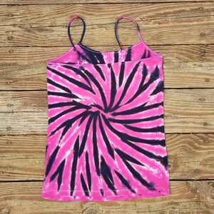 Large Pink and Black Tie Dye Tank Top, Juniors Large (11/13)Tank Top, Blue and White Tie Dye, Yoga Top, Tie Dye, Cami, Ladies Tank image 2