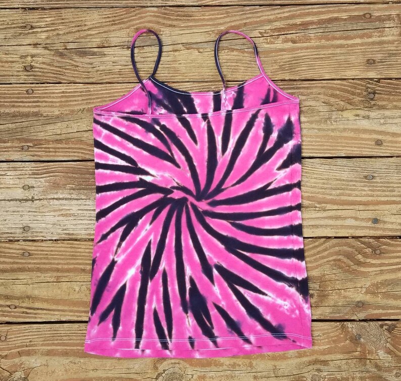 Large Pink and Black Tie Dye Tank Top, Juniors Large (11/13)Tank Top, Blue and White Tie Dye, Yoga Top, Tie Dye, Cami, Ladies Tank image 2