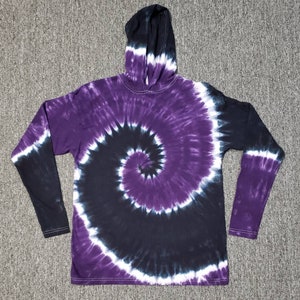 Adult Tie Dye  Long Sleeve T-shirt Hoodie, Purple and Black Spiral, S M L XL 2X 3X