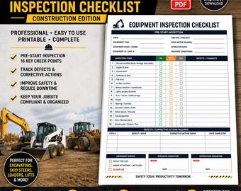 Equipment Inspection Checklist, Heavy Equipment Daily Pre-Use Form, Rental Equipment Inspection, Operator Safety Checklist PDF