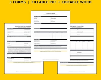 Contractor Contract Template & Proposal Pack | Subcontractor Agreement, Change Order, Estimate Form | Fillable PDF and Editable Word