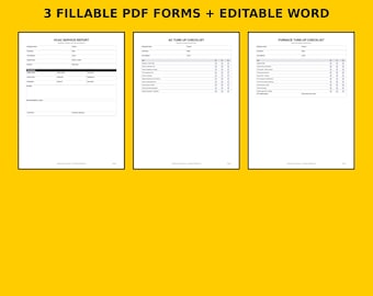 HVAC Service Report & Maintenance Checklist | Furnace AC Tune Up Form, Technician Work Order, Service Invoice | Fillable PDF + Word