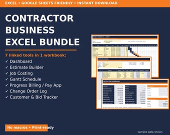 Construction Spreadsheet Bundle | Contractor Estimate Template, Job Costing, Gantt Schedule, Pay Application, Bid Tracker Excel