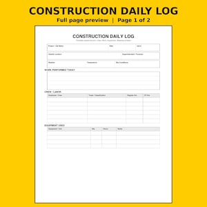 Puede incluir: Un formulario de registro diario de construcci&oacute;n en blanco con texto y l&iacute;neas negras. El documento incluye campos para el nombre del proyecto, fecha, n&uacute;mero de trabajo, ubicaci&oacute;n, clima, trabajo realizado, mano de obra y equipo utilizado.