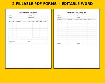 Contractor Weekly Timesheet | Crew Time Card Template, Job Hours & Overtime Log | Printable Fillable PDF for Handyman and Construction