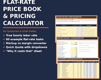 Handyman Pricing Guide Excel | Flat Rate Price Book & Pricing Calculator, Labor Rate, Markup vs Margin, Quick Quote for Contractors