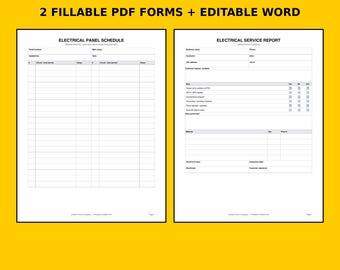 Electrical Panel Schedule & Electrician Service Report | Breaker Directory Label, Circuit Map, Work Order | Fillable PDF Contractor Forms