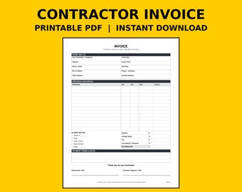 Contractor Invoice Template | Printable Construction Invoice PDF, Handyman Invoice with Change Orders, Deposit & Balance Due