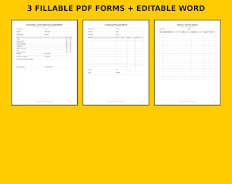Lawn Care Service Agreement & Landscaping Estimate | Mowing Schedule, Route Sheet, Customer Log | Fillable PDF + Word Business Forms