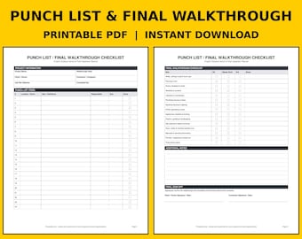 Punch List Template | Printable Construction Punch List & Final Walkthrough Checklist PDF, Remodel Closeout Inspection Form
