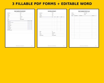 Roof Inspection Checklist & Roofing Estimate Form | Roofer Inspection Report, Storm Damage Photo Log | Fillable PDF Contractor Forms