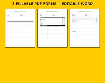 Toolbox Talk Sign In Sheet & Job Hazard Analysis Form | Jobsite Safety Meeting Log, Incident Report | Fillable PDF Contractor Forms