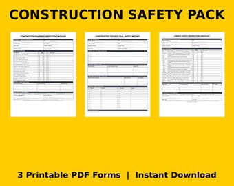 Construction Safety Forms Bundle | Toolbox Talk Template, Site Safety Inspection Checklist, Equipment Inspection Form | Printable PDF