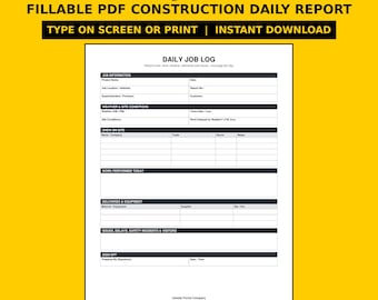 Daily Job Log - Fillable PDF Construction Daily Report for Contractors, Foreman Log